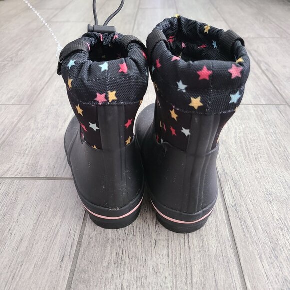 Cat & Jack Kids Black Star Print Rain Boots Size 11 Waterproof Pull-On Boots - Picture 5 of 11